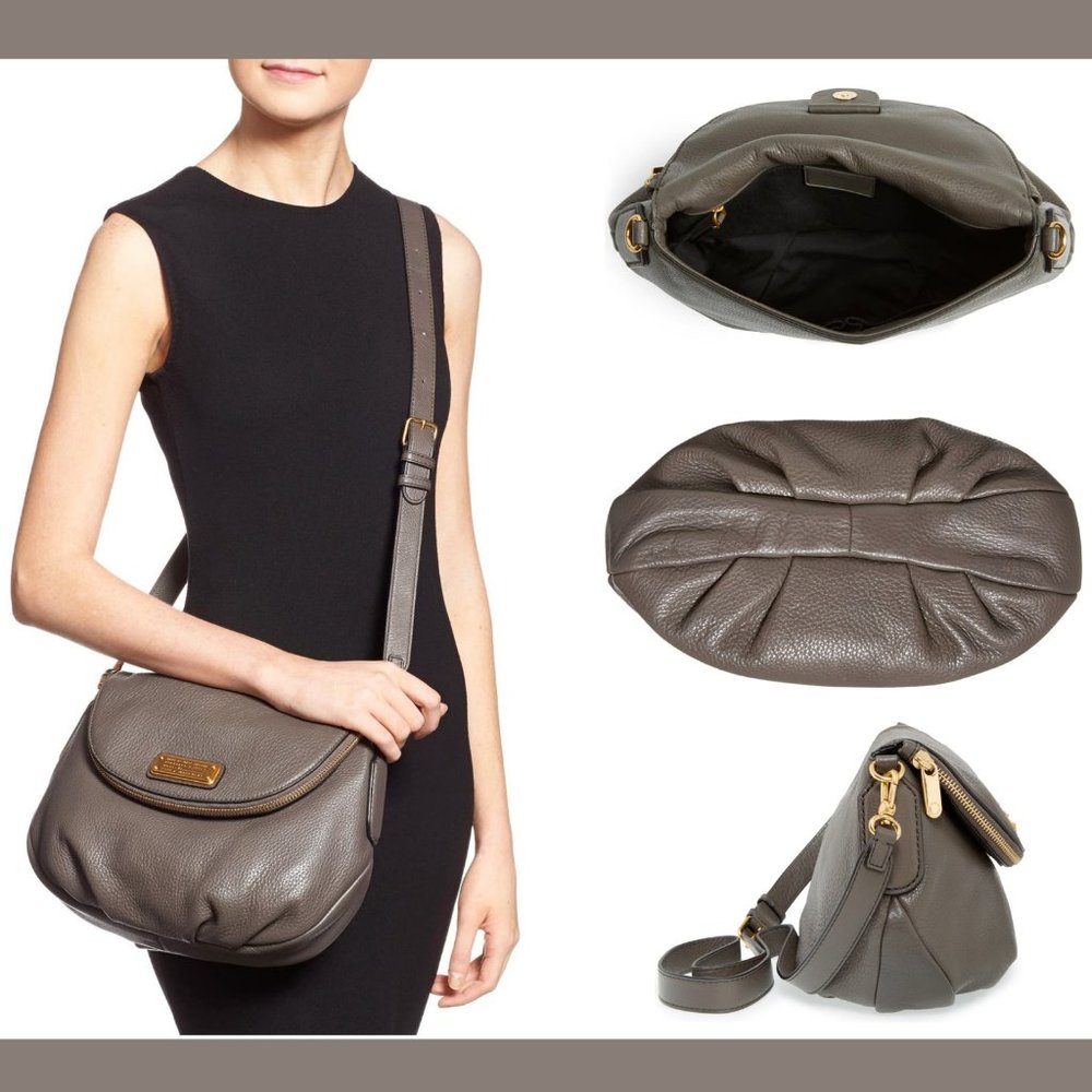 MARC JACOBS Q Natasha Pebbled Leather Gray Crossbody Bag Gold Hardware EUC